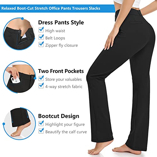 HISKYWIN Womens Dress Pants Yoga Work Office Business Casual Slacks Stretch Bootcut Petite Golf Pants with Pockets Zipper Fly HF833-Black-XL - Image 3