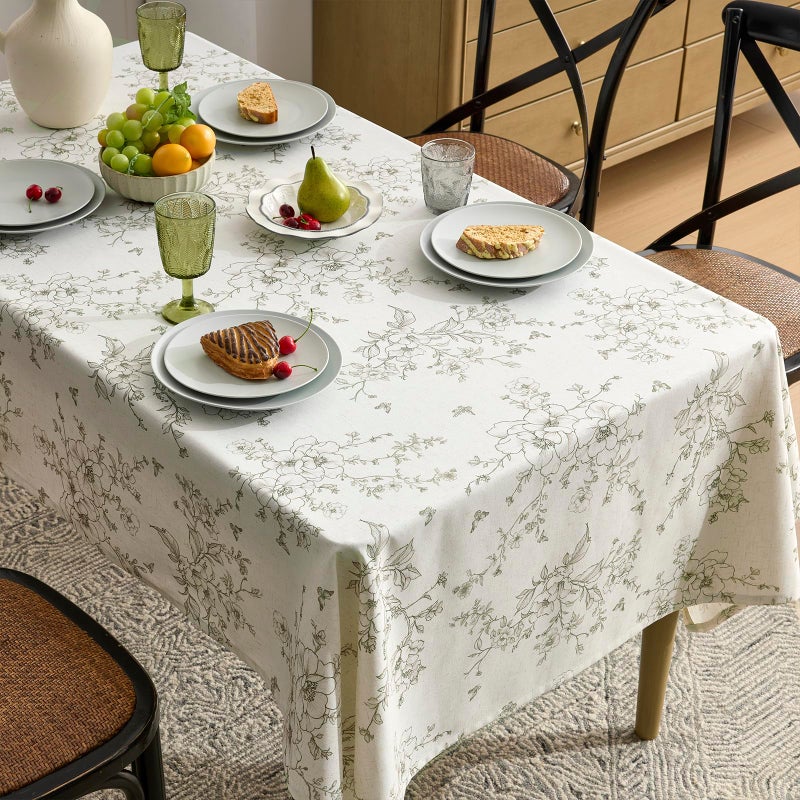 OMMATO Farmhouse Green Floral Tablecloth Vintage French Rustic Linen Tablecloths Rectangular with Flowers Pattern Burlap Textured Outdoor Table Cover for Picnic,Dining,Party,Home Decor 55x84 Inch - Image 5