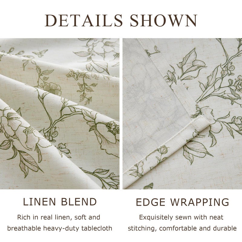 OMMATO Farmhouse Green Floral Tablecloth Vintage French Rustic Linen Tablecloths Rectangular with Flowers Pattern Burlap Textured Outdoor Table Cover for Picnic,Dining,Party,Home Decor 55x84 Inch - Image 2