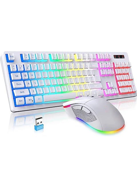 Wireless Gaming Keyboard and Mouse Combo RGB Rechargeable 3000mAh Battery Pudding Keycaps Anti-ghosting Keyboard + 7D 4800DPI Vertical Feel Wireless Mouse for PC Gamer
