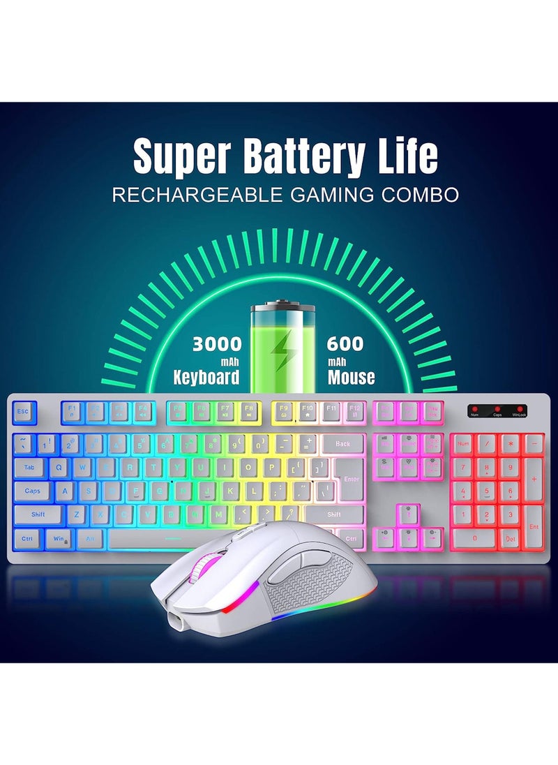 Rock Pow - Wireless Gaming Keyboard and Mouse Combo RGB Rechargeable 3000mAh Battery Pudding Keycaps Anti-ghosting Keyboard + 7D 4800DPI Vertical Feel Wireless Mouse for PC Gamer - Image 1