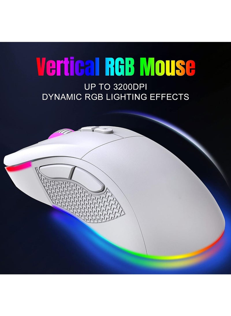 Rock Pow - Wireless Gaming Keyboard and Mouse Combo RGB Rechargeable 3000mAh Battery Pudding Keycaps Anti-ghosting Keyboard + 7D 4800DPI Vertical Feel Wireless Mouse for PC Gamer - Image 1