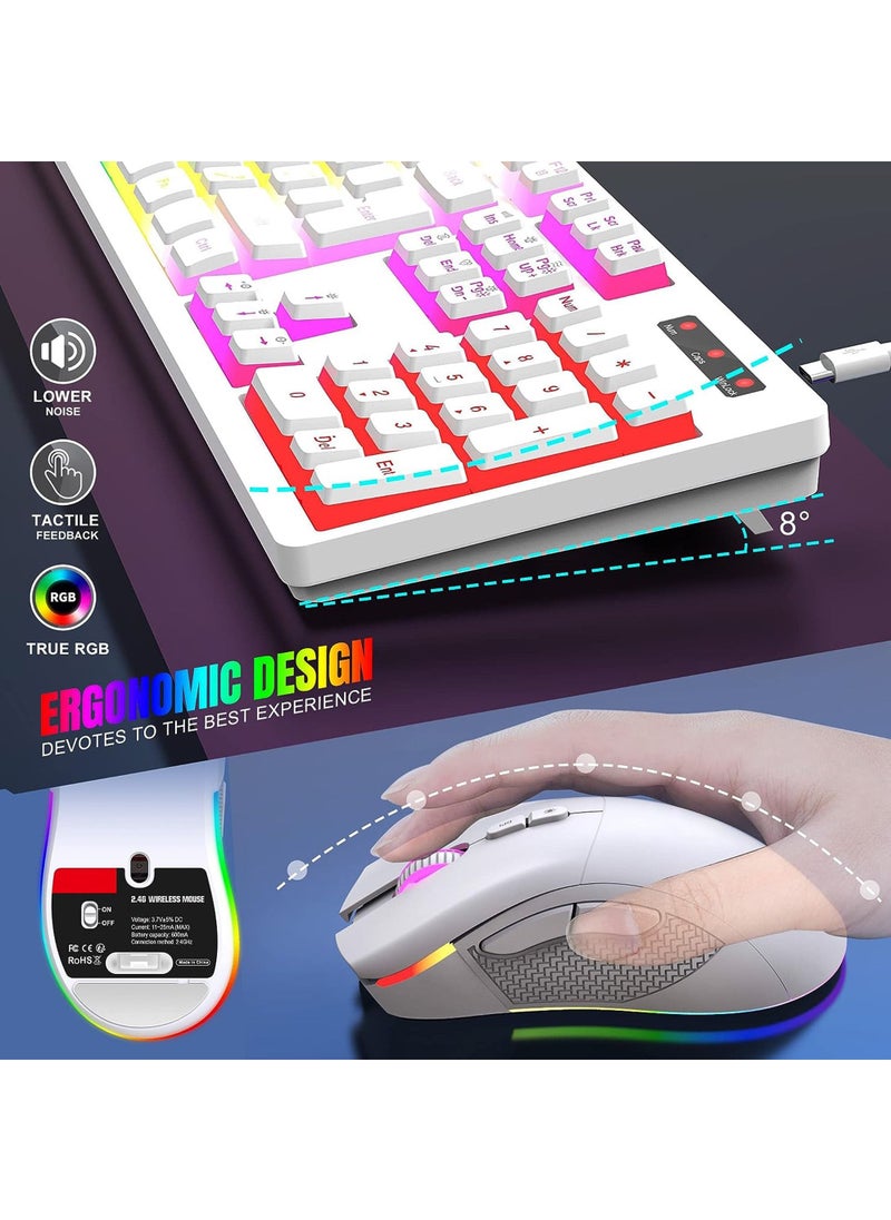 Rock Pow - Wireless Gaming Keyboard and Mouse Combo RGB Rechargeable 3000mAh Battery Pudding Keycaps Anti-ghosting Keyboard + 7D 4800DPI Vertical Feel Wireless Mouse for PC Gamer - Image 1