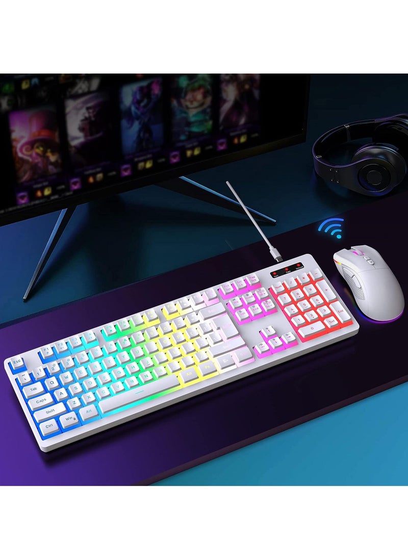 Rock Pow - Wireless Gaming Keyboard and Mouse Combo RGB Rechargeable 3000mAh Battery Pudding Keycaps Anti-ghosting Keyboard + 7D 4800DPI Vertical Feel Wireless Mouse for PC Gamer - Image 1