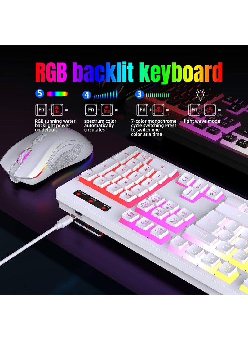 Rock Pow - Wireless Gaming Keyboard and Mouse Combo RGB Rechargeable 3000mAh Battery Pudding Keycaps Anti-ghosting Keyboard + 7D 4800DPI Vertical Feel Wireless Mouse for PC Gamer - Image 1