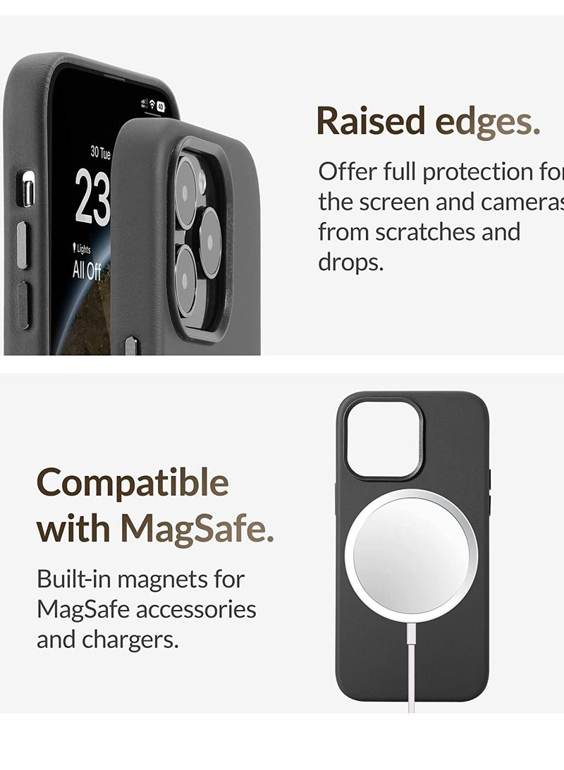 (for iPhone 14 Pro) - European Nappa Leather Case - Smoothen and Soften Over Time - Compatible with Magsafe - Black  - Image 4