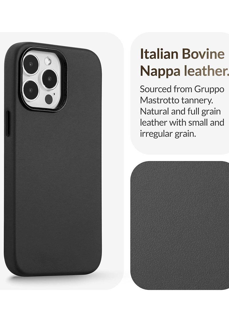 (for iPhone 14 Pro) - European Nappa Leather Case - Smoothen and Soften Over Time - Compatible with Magsafe - Black  - Image 3