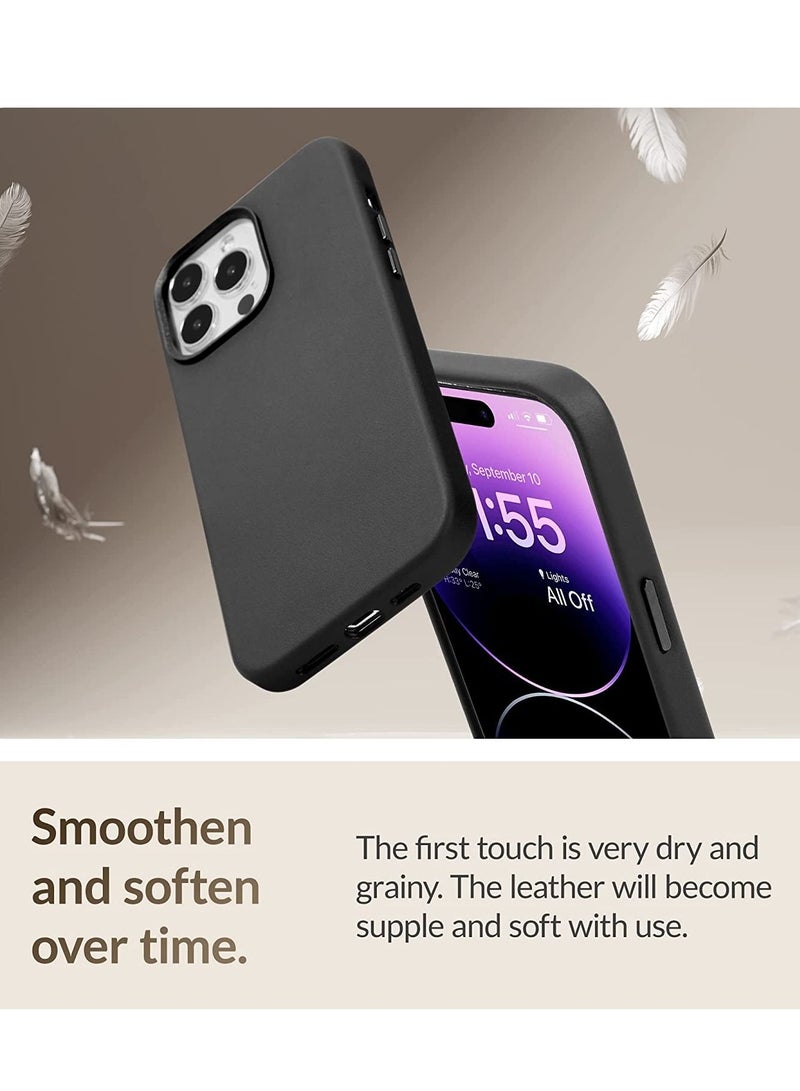 (for iPhone 14 Pro) - European Nappa Leather Case - Smoothen and Soften Over Time - Compatible with Magsafe - Black  - Image 5