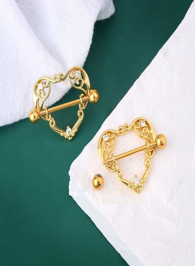 COCHARM كوشرم 2 قطع خواتم حلمة على شكل قلب ذهبية للنساء 14G من الفولاذ الجراحي ثقب الحلمة درع الحلمة باربل حلمة CZ - Image 3