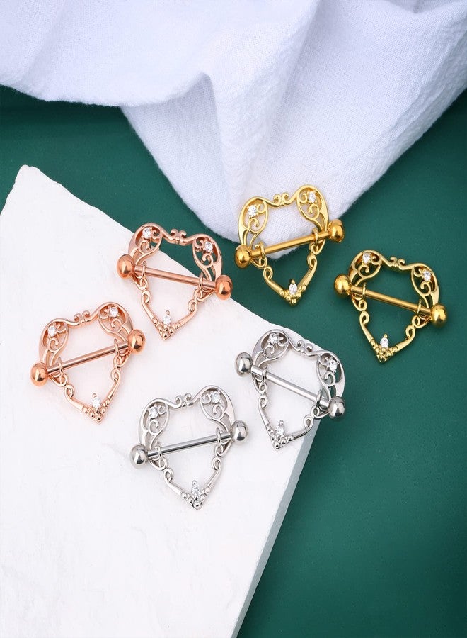 COCHARM كوشرم 2 قطع خواتم حلمة على شكل قلب ذهبية للنساء 14G من الفولاذ الجراحي ثقب الحلمة درع الحلمة باربل حلمة CZ - Image 4