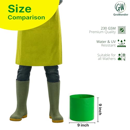 GroWonder Plant Grow Bags 9x9 inches, Terrace Gardening Vegetable Planting Pots, Woven Fabric Leafy Fruits Green Growing Containers-Pack of 3 - Image 2