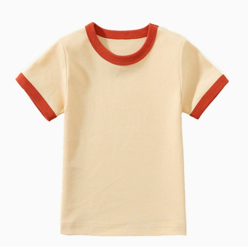 Trendy Brand Edge Color Children'S Short-Sleeved T-Shirt Boys And Girls T-Shirt Summer Solid Color Half-Sleeved Children'S T-Shirt Short-Sleeved - Image 5