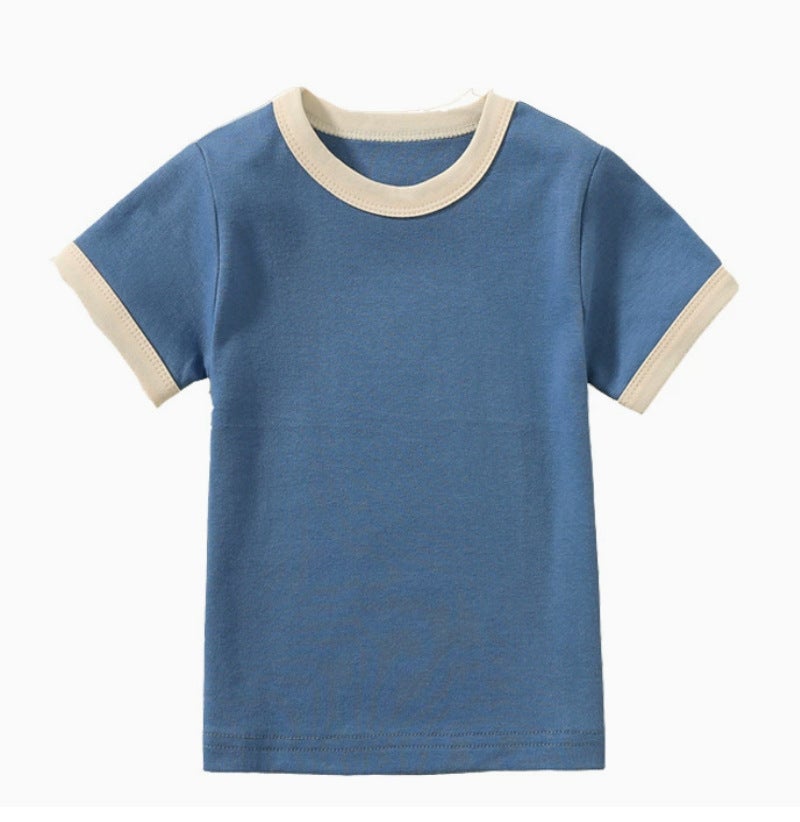 Trendy Brand Edge Color Children'S Short-Sleeved T-Shirt Boys And Girls T-Shirt Summer Solid Color Half-Sleeved Children'S T-Shirt Short-Sleeved - Image 1