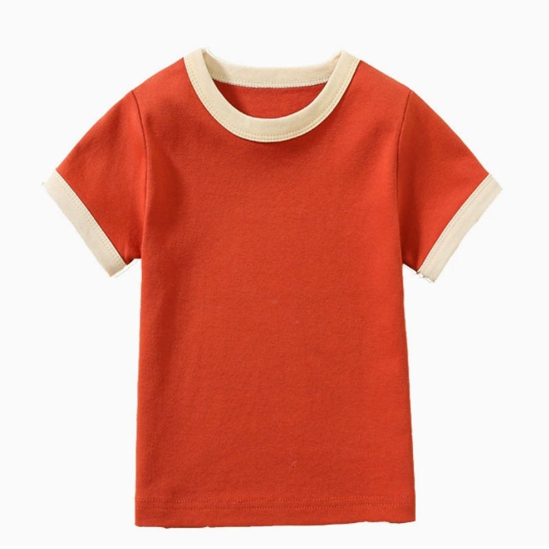 Trendy Brand Edge Color Children'S Short-Sleeved T-Shirt Boys And Girls T-Shirt Summer Solid Color Half-Sleeved Children'S T-Shirt Short-Sleeved - Image 3