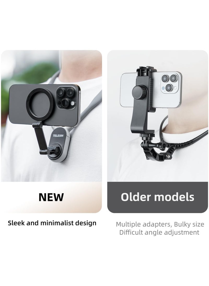 تيليسن حامل رقبة مغناطيسي من تيليسين للموبايل، عقد حامل هاتف خلوي بي او في/ مدونة فيديو بدون استخدام اليدين، حامل يثبت على الدراجة والدراجة النارية لايفون 15 14 13 12 برو ماكس سامسونج اندرويد الذكي، رمادي - Image 2