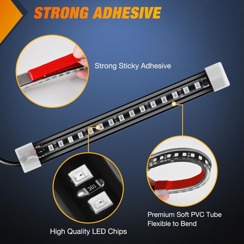 Nilight 2PCS 5Inch LED Motorcycle Turn Signal Running Brake Stop Tail Light Strips Red Beam Flexible Bend Adhesive Universal Fit Harley Motorcycles Dirt Bikes Snowmobile ATV - Image 5