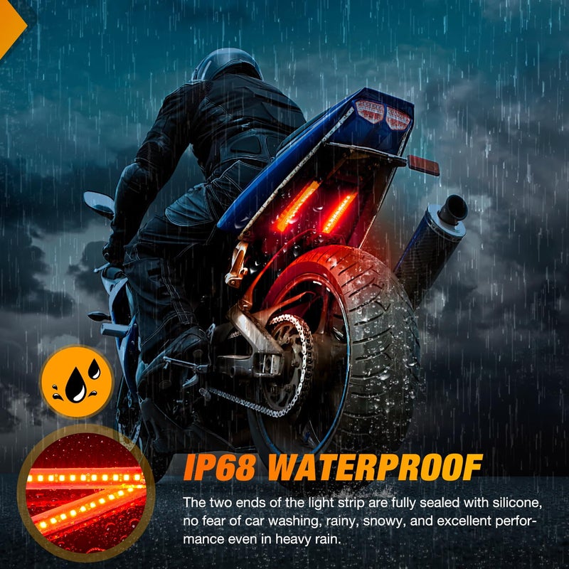 Nilight 2PCS 5Inch LED Motorcycle Turn Signal Running Brake Stop Tail Light Strips Red Beam Flexible Bend Adhesive Universal Fit Harley Motorcycles Dirt Bikes Snowmobile ATV - Image 4