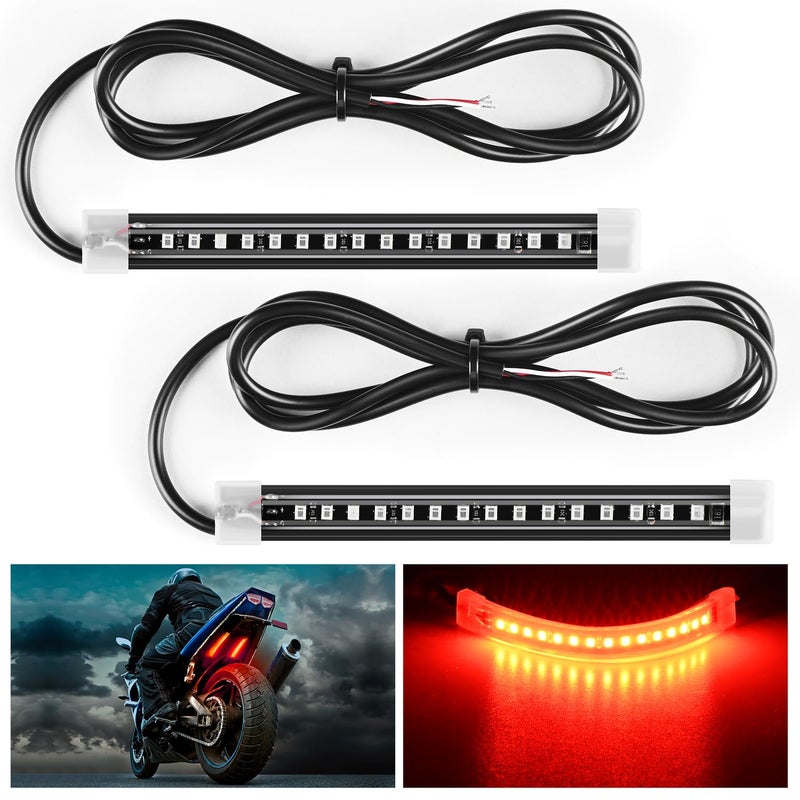 Nilight 2PCS 5Inch LED Motorcycle Turn Signal Running Brake Stop Tail Light Strips Red Beam Flexible Bend Adhesive Universal Fit Harley Motorcycles Dirt Bikes Snowmobile ATV - Image 1