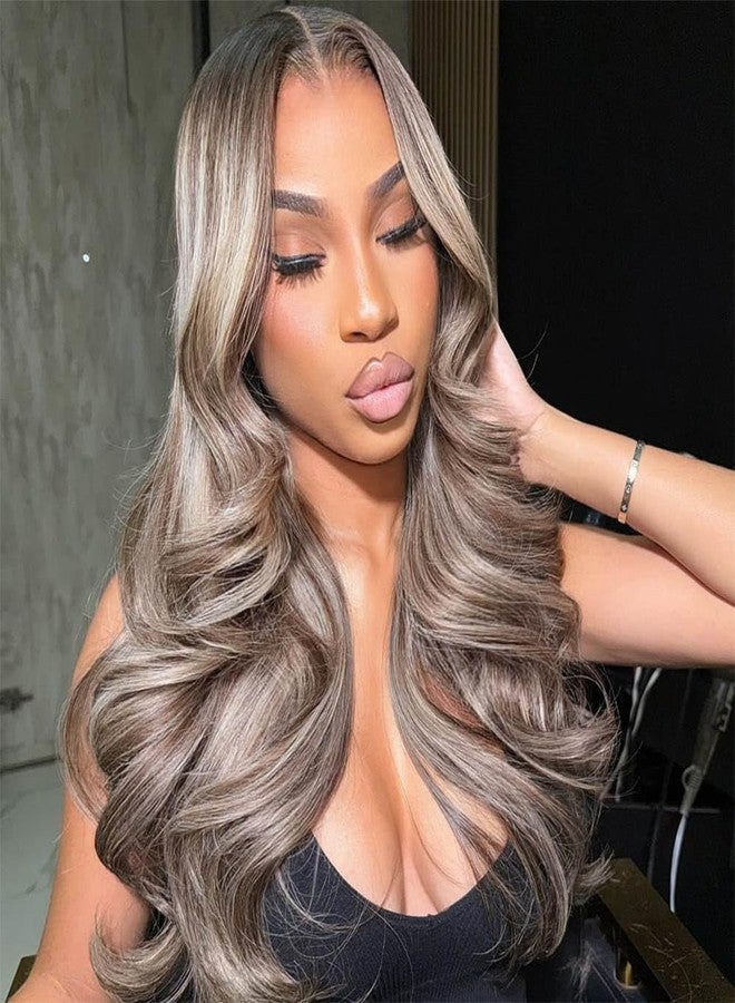 Rina 13x6 Ombre Milk Tea Ash Blonde with Brown Highlights Lace Front Wig Human Hair 210% Density Upgreads Ombre Roots Ash Blonde Highlights Brown Wigs Pre Plucked 13x6 Hd Lace Wig for Women 20 Inch - Image 2