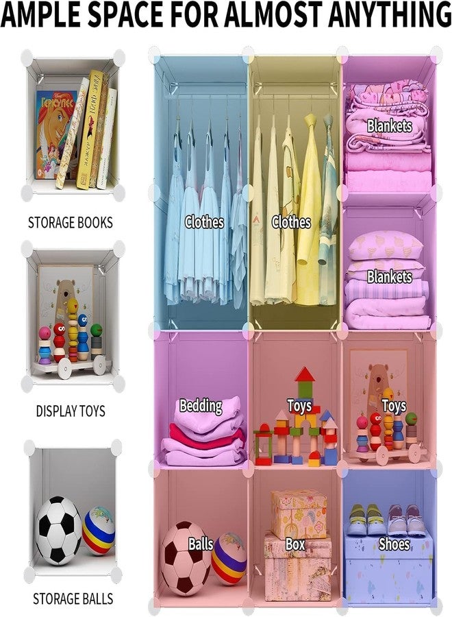 BRIGATTES 12 Door Baby Foldable Wardrobe for Clothes Storage, Kids Almirah for Clothes, Baby Cupboard for Clothes Storage Collapsible Wardrobe for Kids Clothes/Toys/Books-Pink-Cartoon-KTG1 - Image 4