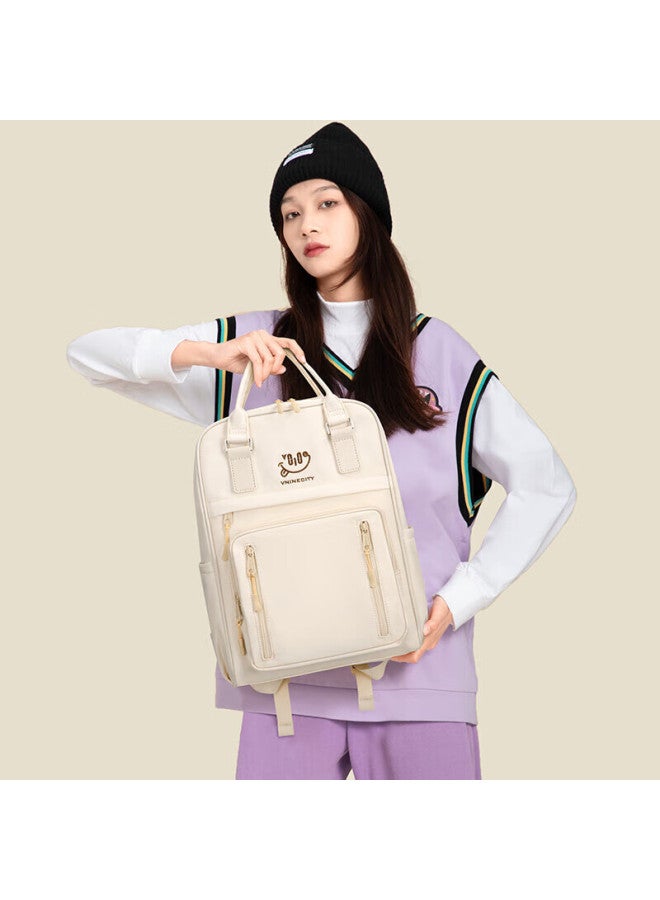 V.nine Backpack For Women, College Student Bookbag, Business Commute Travel Bag, Casual Backpack, Laptop Bag, Sea Salt Milk White - Image 1