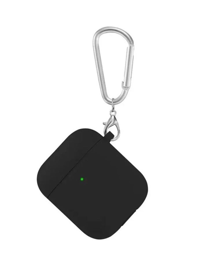 LEEKA حافظة سيليكون لسماعات AirPods مع مشبك معدني - مقاومة للصدمات، مضادة للانزلاق، غطاء واقي مقاوم للغبار مع حلقة مفاتيح لتناسب آمن - غلاف مضاد للخدوش ودائم لسماعات AirPods الجيل 1/2 أسود - Image 2