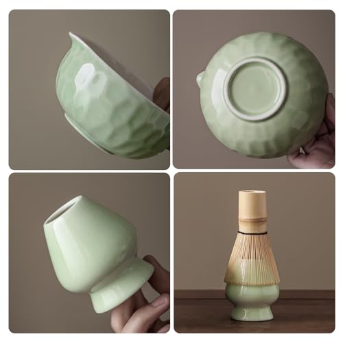 Clay&Fire Matcha Whisk Set, 9 pcs Ceramic Matcha Set, Gifts for Women,Matcha Bowl with Spout and Whisk, Matcha Kit for Matcha Lovers, Ideal Gift Christmas, Birthday, Anniversary(Pink) (Jade Green) - Image 3