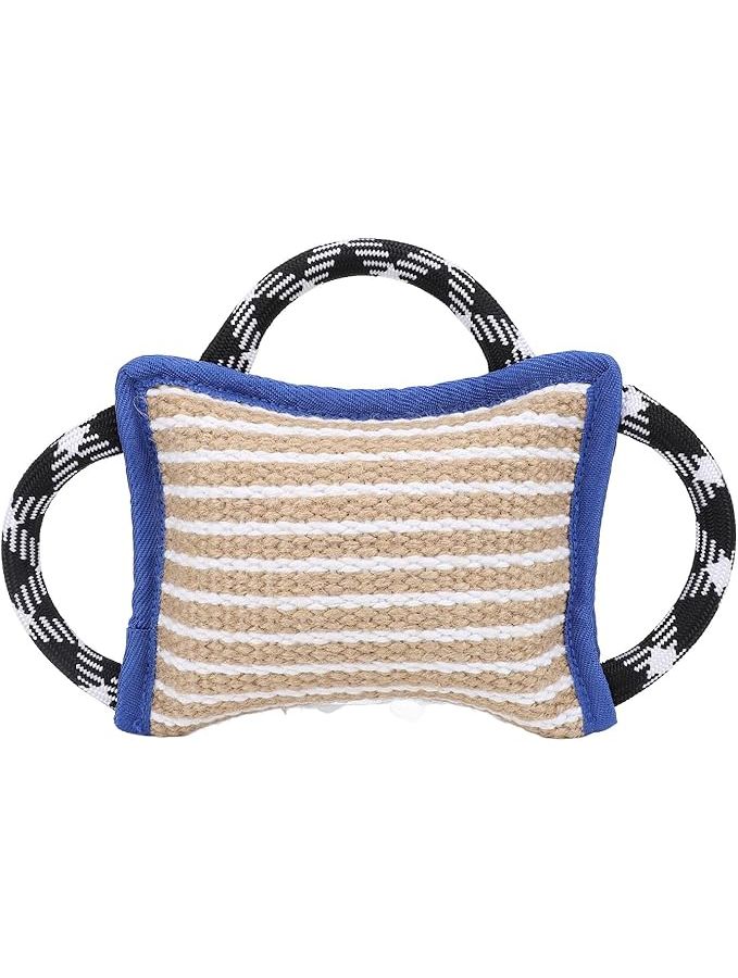 Large Dog Bite Pillow Tug Toy Blue Jute Tear Interactive Play Training - Image 1