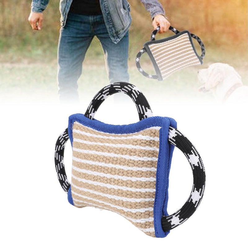 Large Dog Bite Pillow Tug Toy Blue Jute Tear Interactive Play Training - Image 3