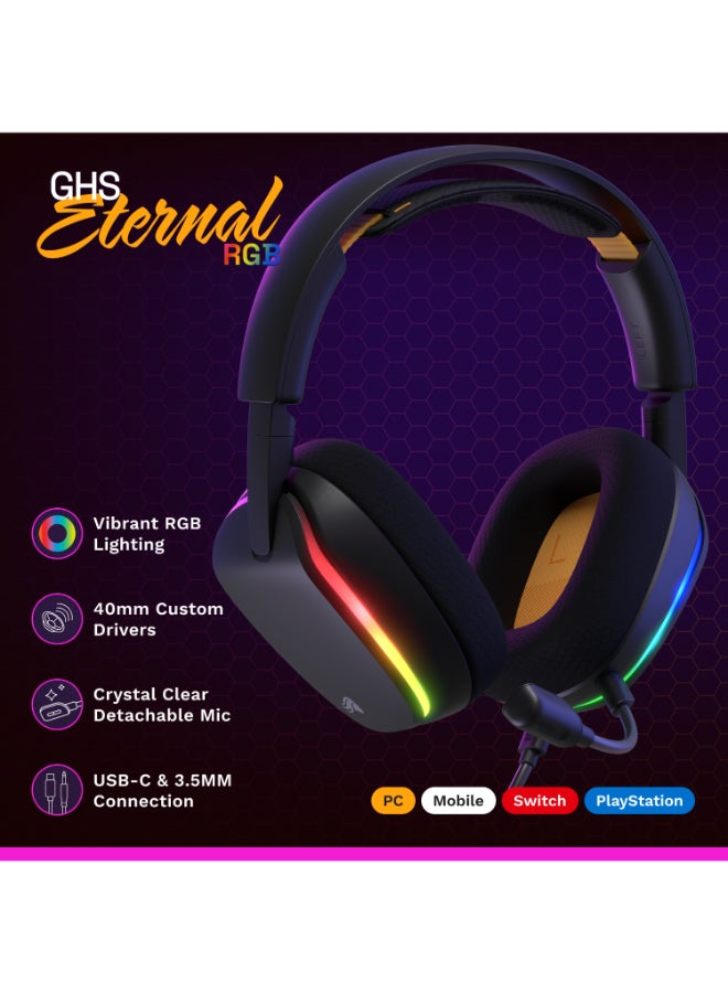 GLORIOUS GHS Eternal RGB - Stereo RGB Gaming Headset for PC, PS5, PS4, Switch - Specially Tuned Driver, Adjustable Detachable Microphone, USB-C - Durable, All Day Black - Image 2
