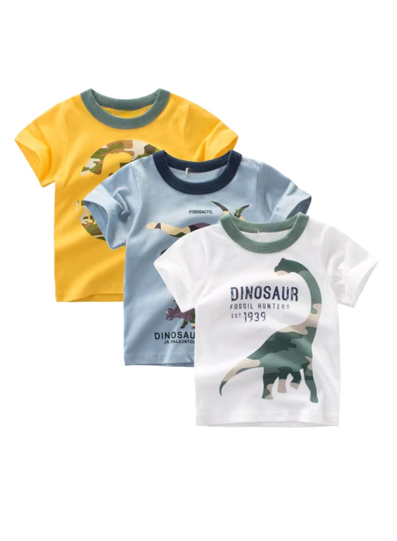 3 Pieces Kids Boys T Shirts Short Sleeve Crewneck For Toddler Cotton T Shirt  - Image 1