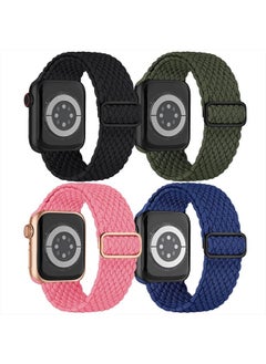 ALMNVO Braided Solo Loop for Apple Watch Band 41mm 40mm 38mm Women Men, iWatch Stretchy Bands Sport Loop Fabric Strap Nylon Apple Watch Series 8 7 SE2 SE 6 5 4 3 2 1,4 Pack,Black/Navy Blue/Olive Green/Pink  - Image 1