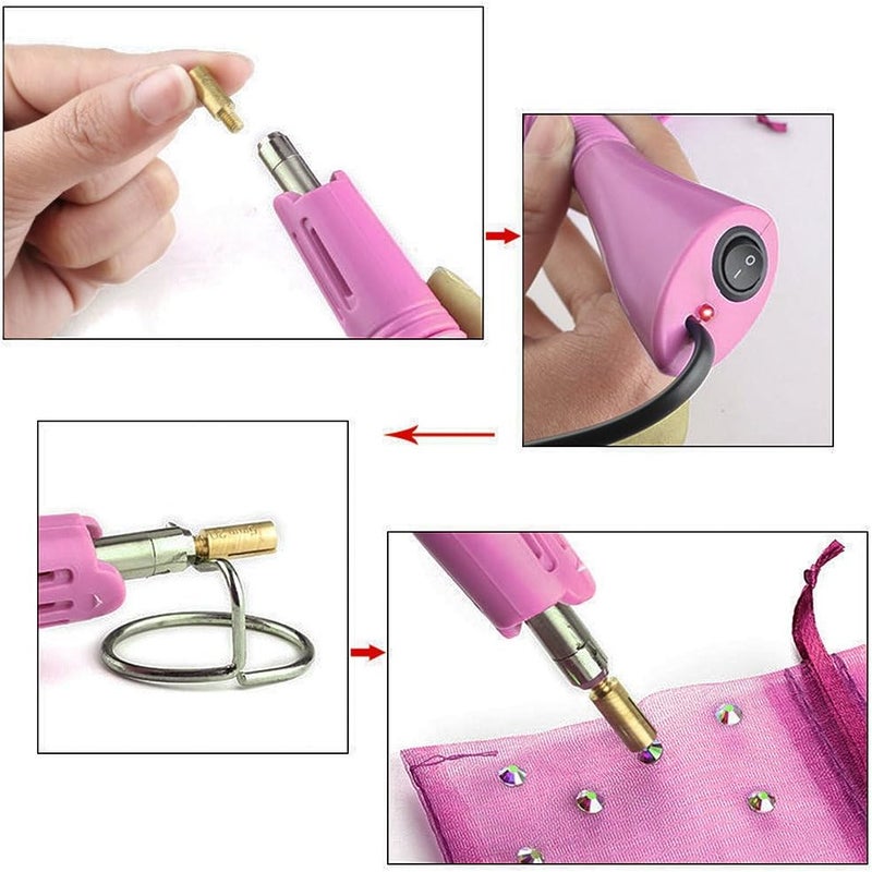 Co-link Hotfix Rhinestone applicator 7 in 1 Professional Iron-on Hot Fix Wand Crystal Gem Rhinestone Heat-fix Tool (Pink) - Image 2