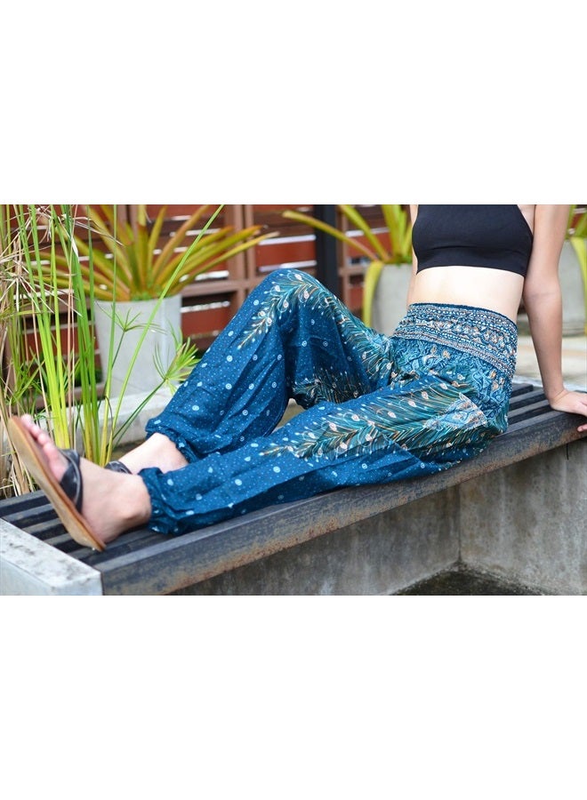 Your Cozy Women Harem Pant Boho Genie Aladdin Smocked Waist Yoga Trousers (Peacock Violet L) - Image 3