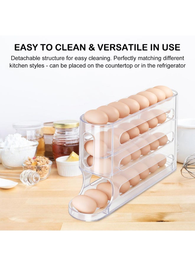 وانغبانغزي العنوان: حاوية بيض بـ 4 طوابق للثلاجة – موزع تلقائي دوار، سعة تصل إلى 30 بيضة، شفافة وتوفر مساحة، منظّم للثلاجة - Image 4