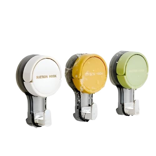 Cazlee Vacuum Suction Cup Hook Wall Clips for Hanging Towel Clothes Kitchen Utensils DrillFree Installation Removable Reusable Wall Mounted Bathroom Hanger Multicolor Multicolor Pack of 3 - Image 1