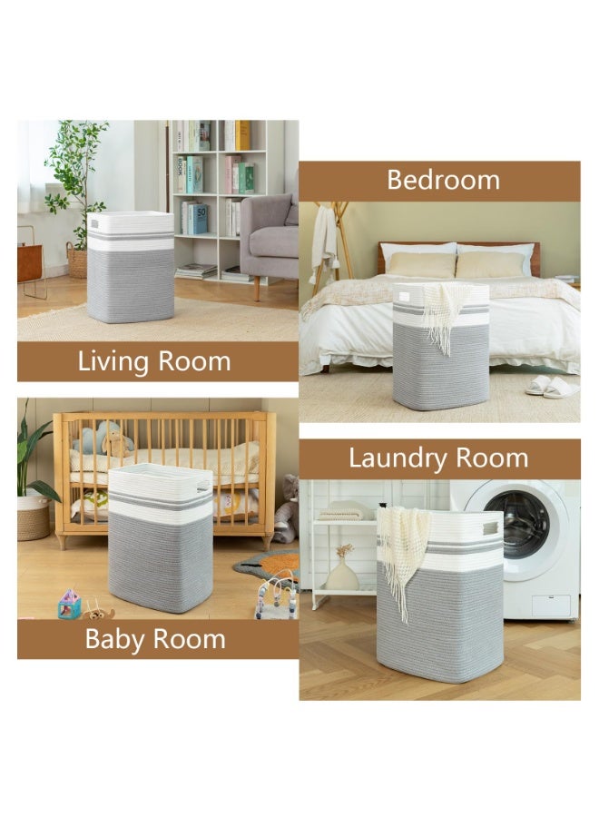 Tall Cotton Rope Laundry Hamper Storage Basket with Handles - Gray, 16x13x22 inches - Image 5