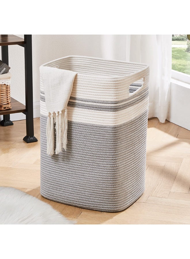 Tall Cotton Rope Laundry Hamper Storage Basket with Handles - Gray, 16x13x22 inches - Image 1