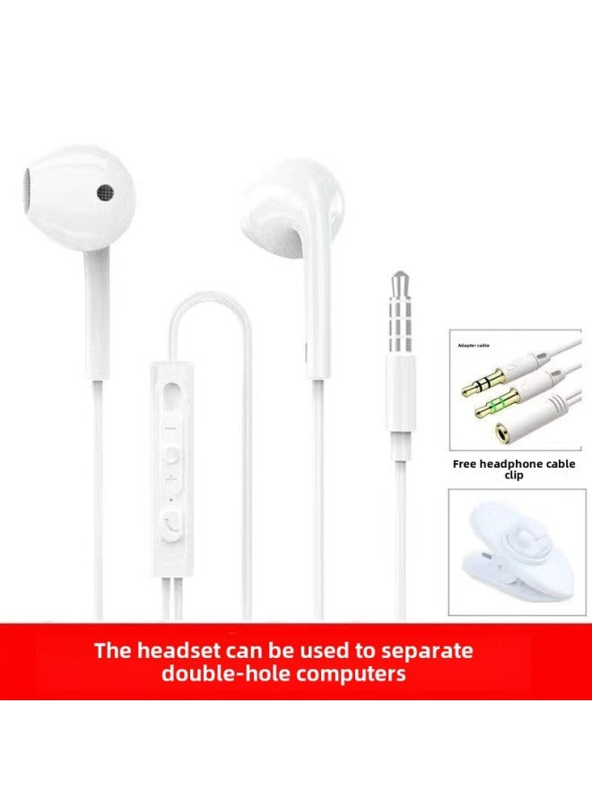 Computer Headset In-Ear With Mac Wired Notebook 2-in -1 2 M 3 M Plus Cable Sound Card Game Universal-Colour:Double Plug Round Hole [desktop Computer Voice/universal For Mobile Phones And Notebooks] - Cord Length 2m White  - Image 1