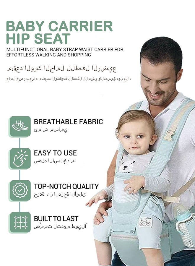 سبا لوكستيك 6-in-1 Baby Carrier with Hip Seat, Multifunctional Waist Carrier for Walking, Shopping, Hiking, Travel- Adjustable Hip Seat Baby Carrier for 0-36 Months Baby, Gift Box Packaging (Green) - Image 2