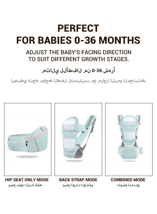 سبا لوكستيك 6-in-1 Baby Carrier with Hip Seat, Multifunctional Waist Carrier for Walking, Shopping, Hiking, Travel- Adjustable Hip Seat Baby Carrier for 0-36 Months Baby, Gift Box Packaging (Green) - Image 5