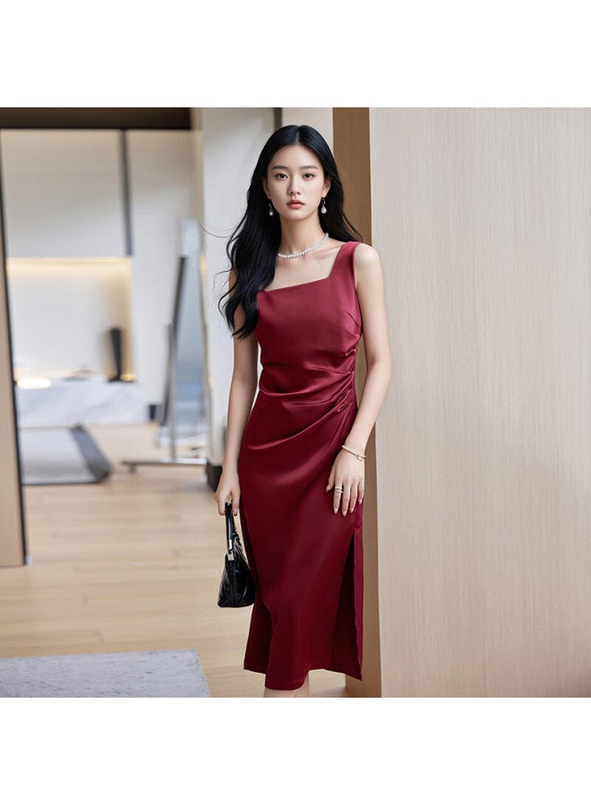 Teluoman Little Black Dress Sleeveless Elegant Vest Strap Dress Summer New Slim Waist Long Suit Inner Dress - Image 1