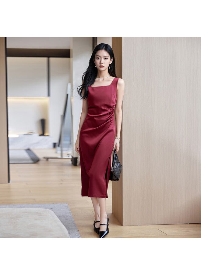 Teluoman Little Black Dress Sleeveless Elegant Vest Strap Dress Summer New Slim Waist Long Suit Inner Dress - Image 3