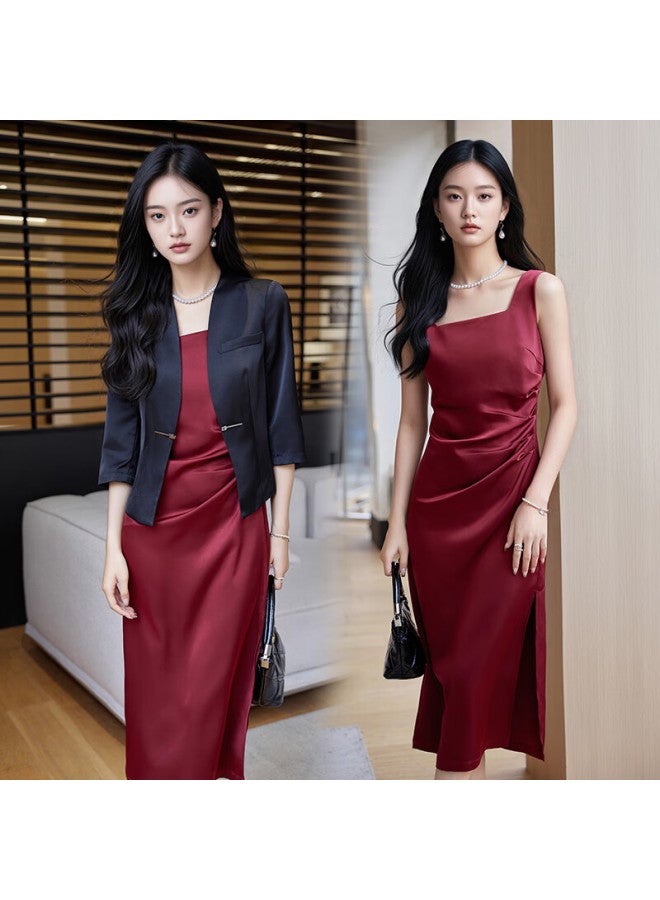 Teluoman Little Black Dress Sleeveless Elegant Vest Strap Dress Summer New Slim Waist Long Suit Inner Dress - Image 4