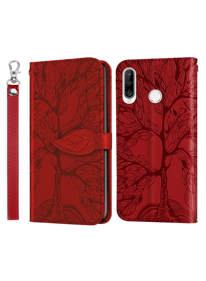 زبون جراب لهاتف Huawei P30 Lite، جراب جلدي قلاب أفقي بنقش شجرة الحياة مع حامل وفتحة بطاقة ومحفظة وإطار صورة وحبل تعليق - Image 1