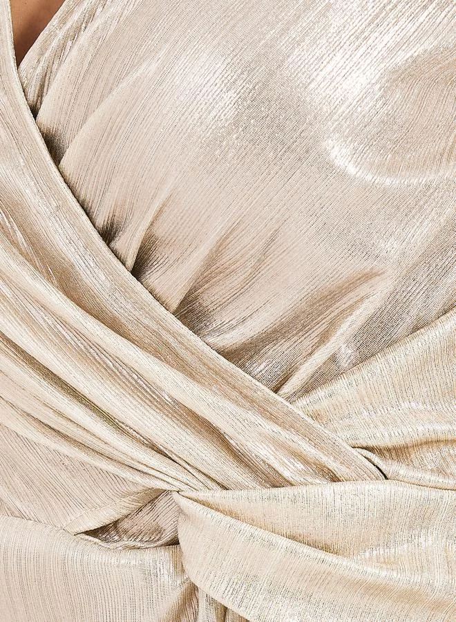 Styli Metallic Wrap Top with Knot Front Detail
