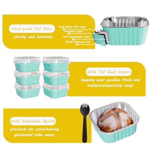 Ksmxos 25 Pack Square Mini Cake Pans with Lids,Mini Loaf Pans with Lids,Aluminum Foil Baking Cups,Disposable Ramekins Cupcake Cups,Dessert Cups for Wedding Birthday Party Picnics,5oz (Blue) - Image 4
