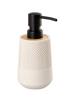 Happy Home Round Soap Dispenser with Bamboo Touch Perfect for Kitchen and Bathroom 250ml-White  - Image 1