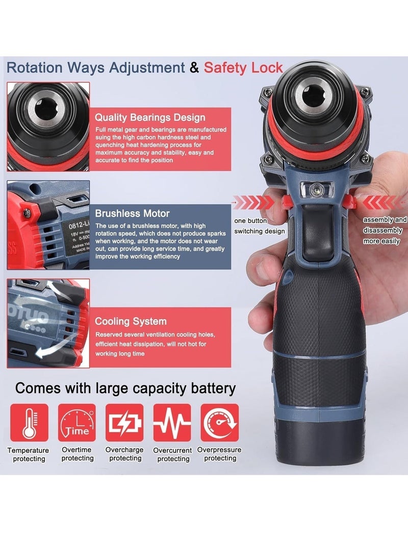 AOTUO 18V Cordless Drill Set, 28-piece Tool Set with Tool Case. This cordless drill set includes a drill, 2 batteries and a charger, as well as an electric screwdriver/drill/driver with 2 speed settings and 21 torque settings. A storage case is included. - Image 5