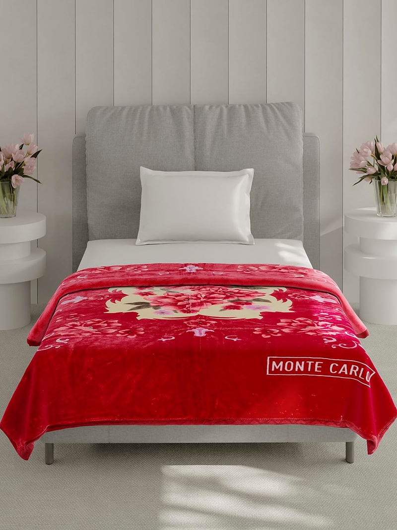 Monte Carlo Single Bed Winter Blanket Impact Plus 1 Ply Super Soft 625 GSM | 2.2 KG (220x160 CM), Red - Image 2